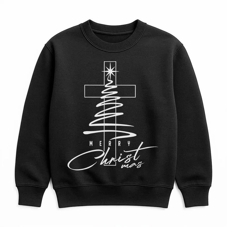 Christian Christmas Sweatshirt | Minimalist Cross Tree Design | Premium Cotton Blend Fleece | Religious Holiday Gift for Faith Lovers