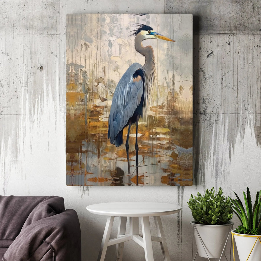 Great Blue Heron Wall Art | Abstract Bird Painting Canvas | Premium Gallery Wrap | Coastal Home Decor Gift for Nature Lovers