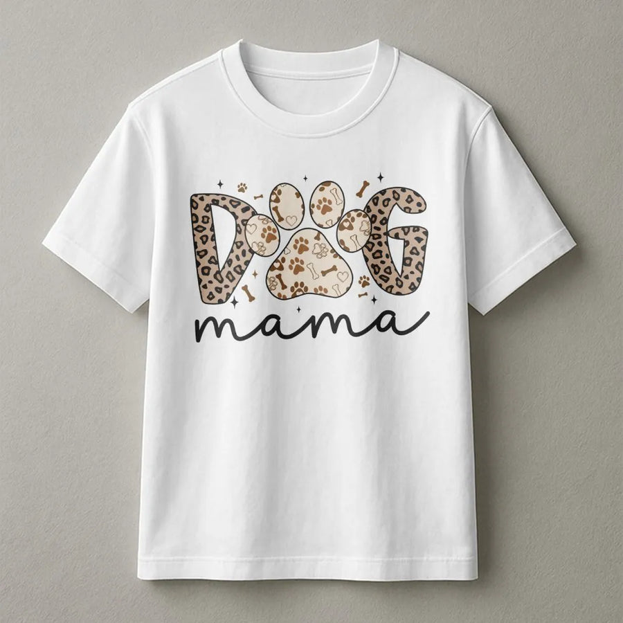Dog Mama T-Shirt | Leopard Print Paw Design | Premium Soft Cotton | Cute Animal Lover Mother's Day 2026 Gift for Her
