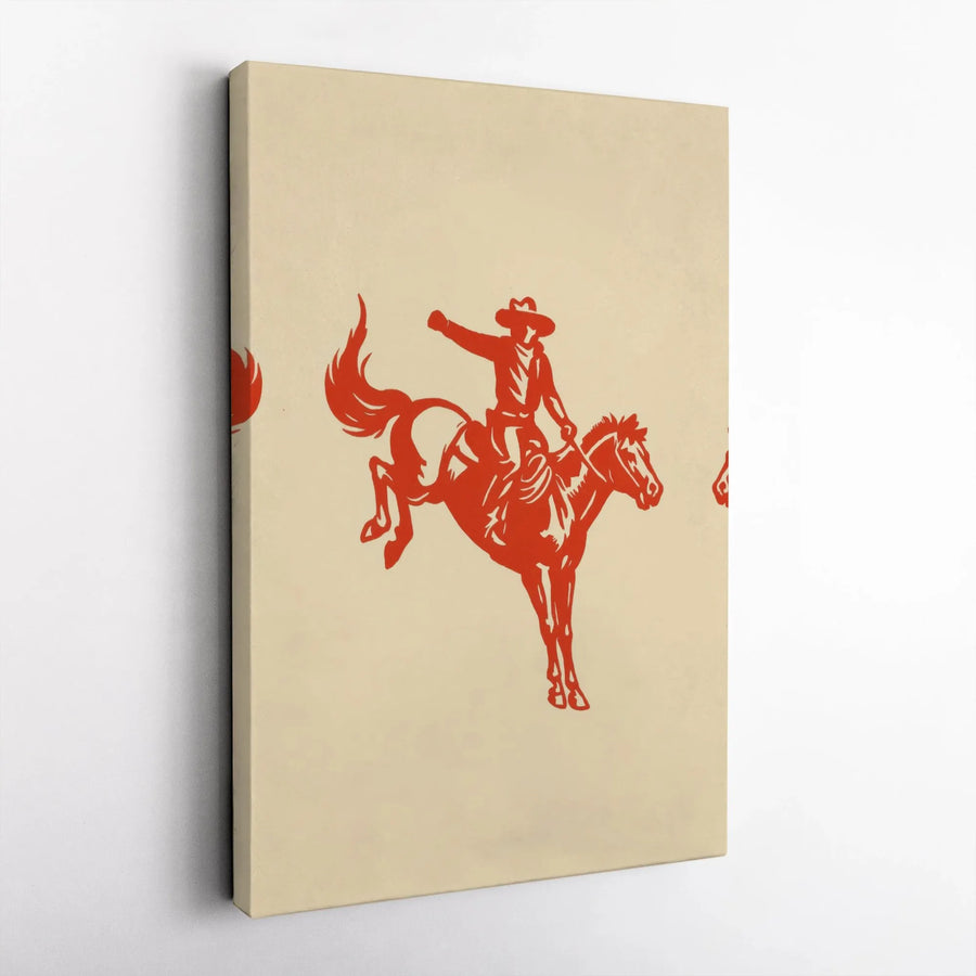 Western Cowboy Wall Art | Red Bucking Bronco Graphic Print | 1.25-Inch Gallery Wrapped Canvas | Rustic Southwestern Home Decor Gift