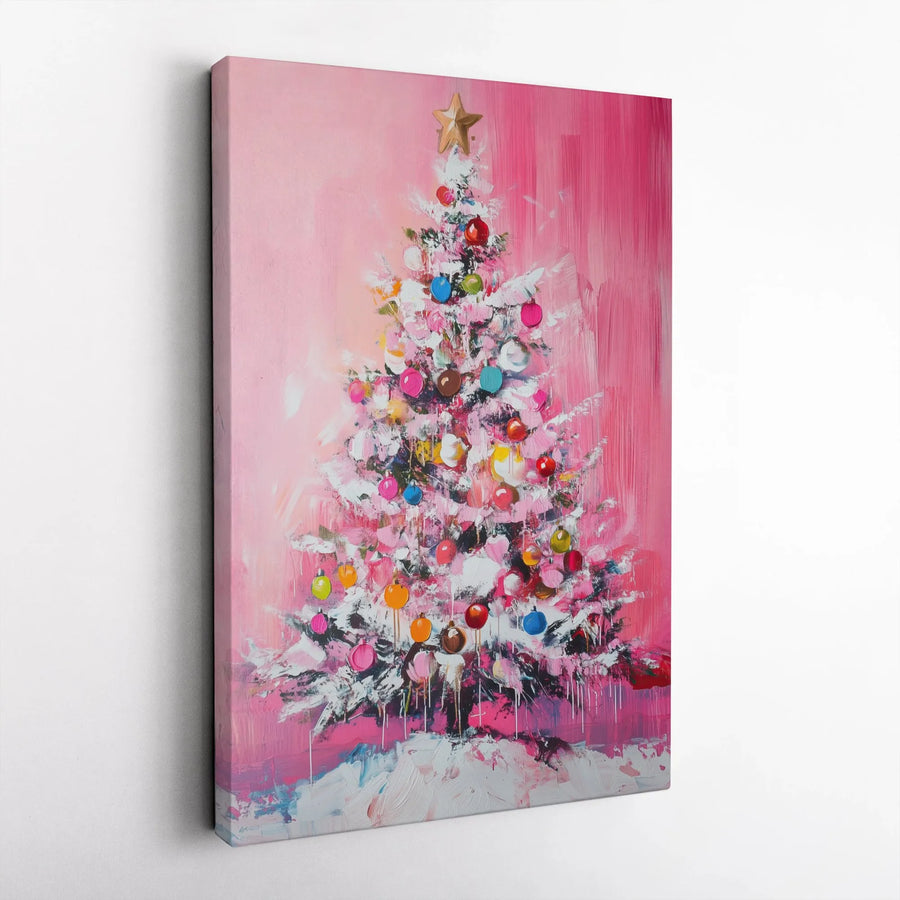 Pink Christmas Tree Canvas Wall Art | Abstract Holiday Decor Print | Premium Fade-Resistant Gallery Wrap | Festive Gift for Home Office