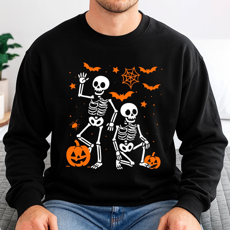 Halloween Skeleton Sweatshirt | Funny Pumpkin Graphic | Soft Cotton Blend Crewneck | Spooky Season Gift for Men and Women
