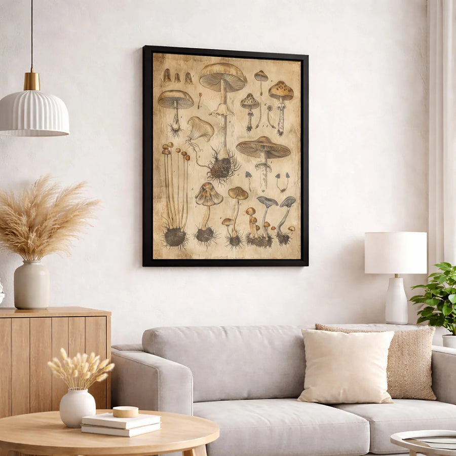 Vintage Mushroom Chart Wall Art | Botanical Scientific Illustration Print | Premium 1.25" Gallery Wrapped Canvas | Cottagecore Home Decor Gift