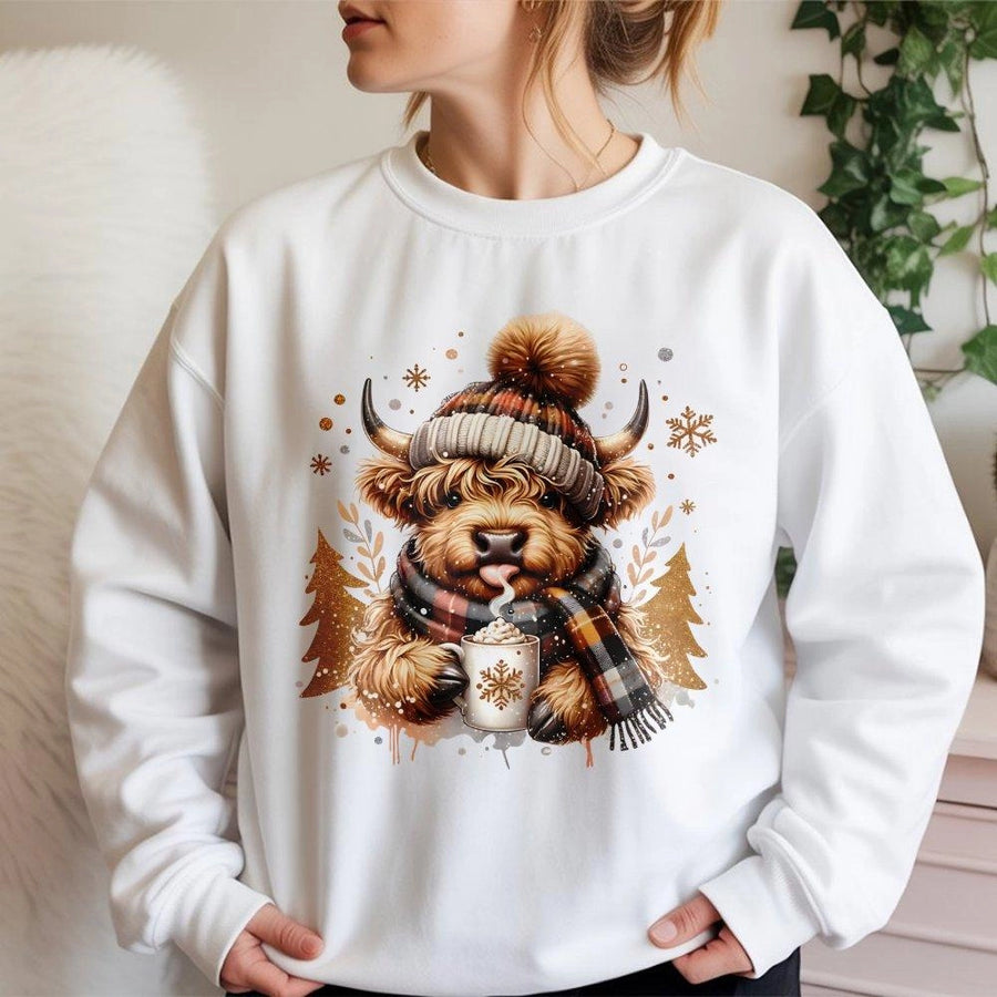 Highland Cow Christmas Sweatshirt | Cozy Winter Graphic Pullover | Premium Cotton Blend | Holiday Gift for Farm Animal and Cow Lovers