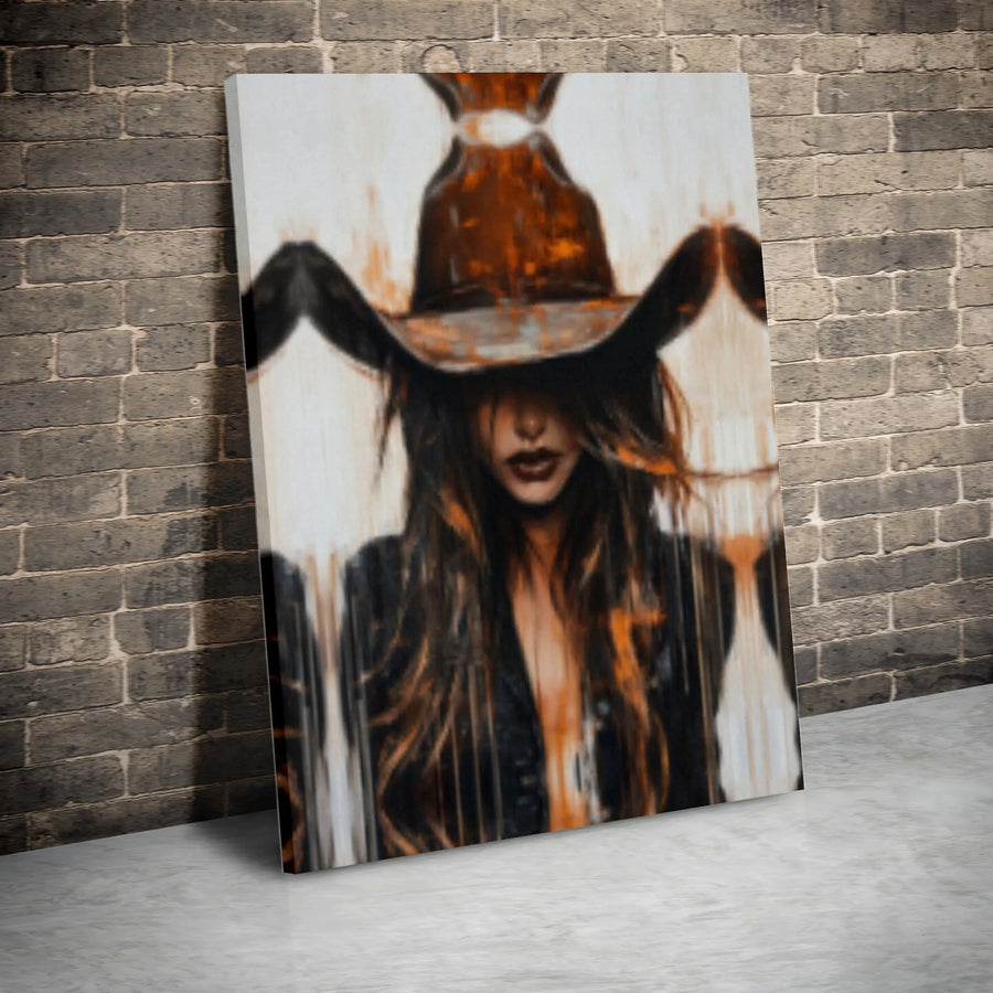 Western Cowgirl Canvas Wall Art | Moody Rustic Portrait Print | Premium Gallery Wrapped Canvas | Southwestern Home Decor Gift for Women
