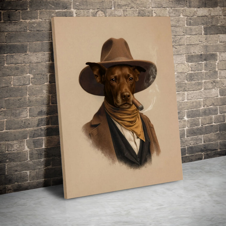 Cowboy Dog Portrait Canvas | Vintage Western Animal Wall Art | Premium Fade-Resistant Print | Unique Gift for Dog Lovers & Man Cave Decor