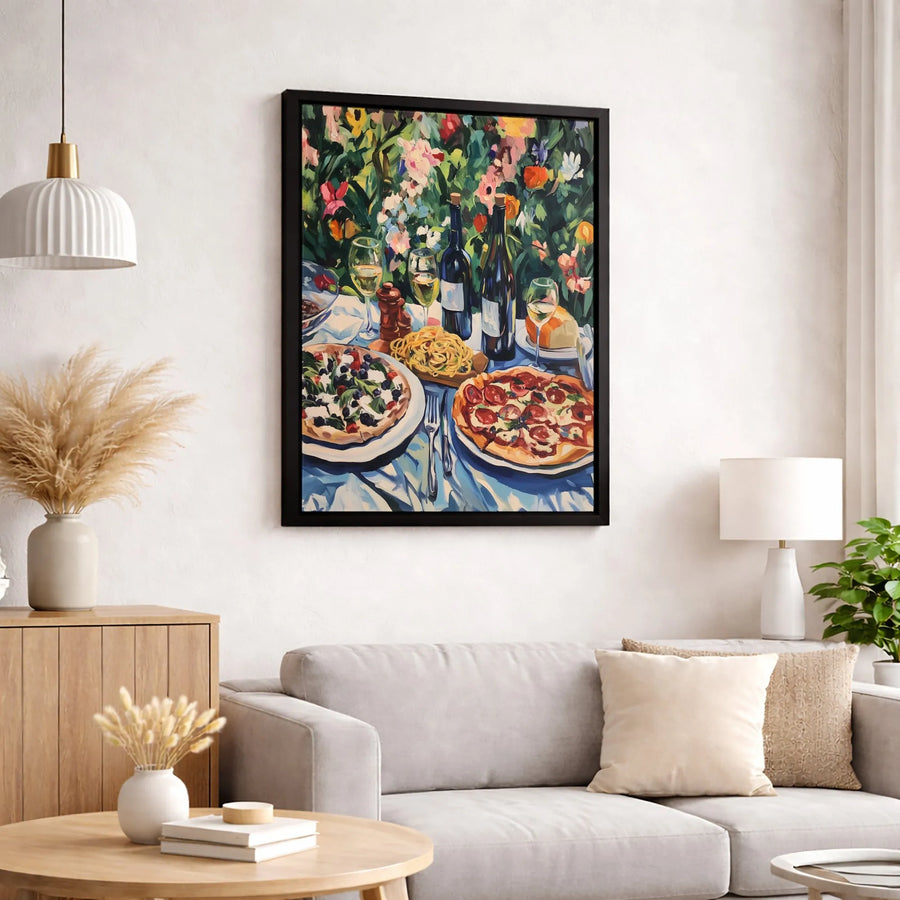 Italian Dinner Canvas Print | Pizza Pasta and Wine Garden Wall Art | Gallery-Quality 1.25" Thick Frame | Culinary Kitchen Decor for Foodies