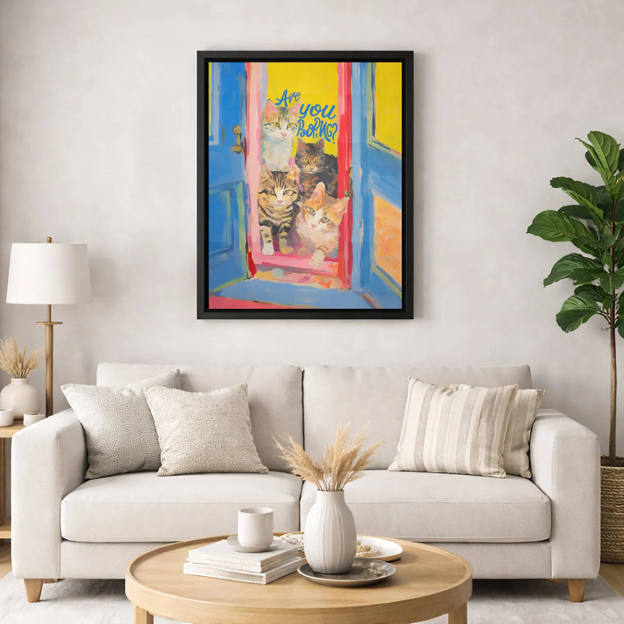 Are You Pooping Funny Cat Art Canvas | Whimsical Bathroom Wall Decor | 1.25 Inch Premium Gallery Wrap | Perfect Gift for Cat Lovers