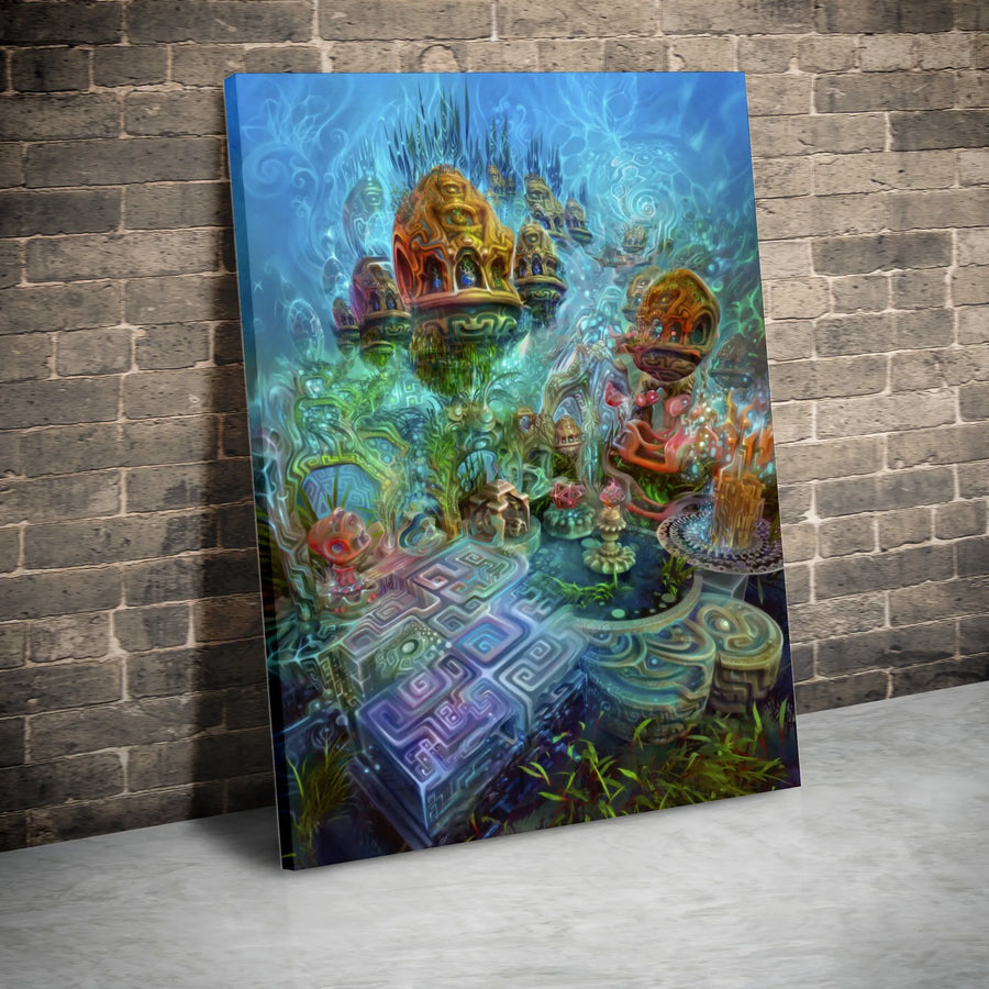 Psychedelic Visionary Canvas Art | Surreal Digital Garden Print | Gallery Quality 1.25" Thick Canvas | Trippy Wall Decor Gift for Meditation Room