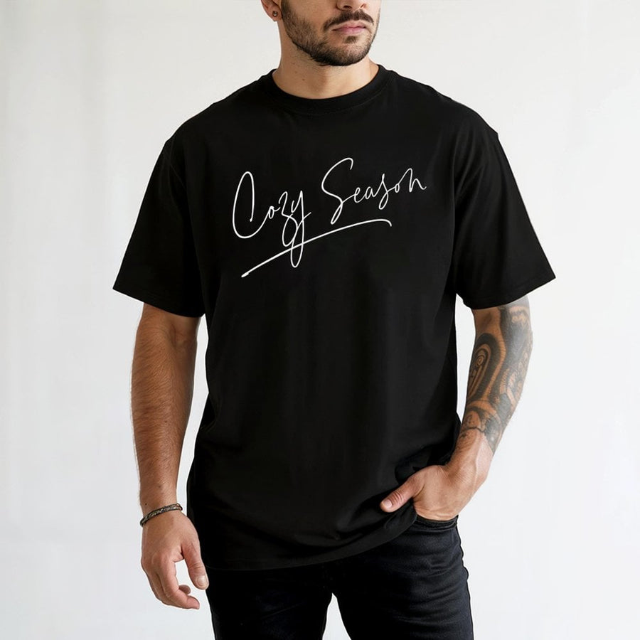 Cozy Season T-Shirt | Minimalist Script Graphic Print | 100% Cotton Premium Fabric | Gift for Autumn Fall Lover and Everyday Casual Style