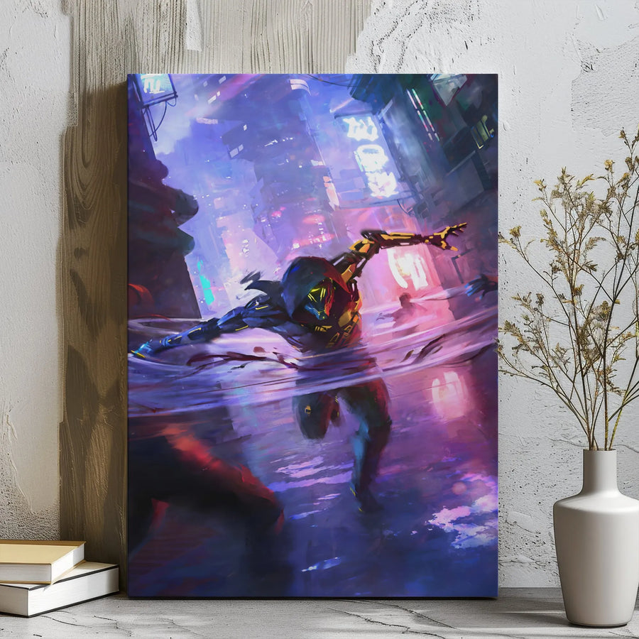 Cyberpunk City Wall Art | Neon Futuristic Runner Canvas Print | Premium Gallery Wrap Decor | Gamer Room & Office Aesthetic Gift