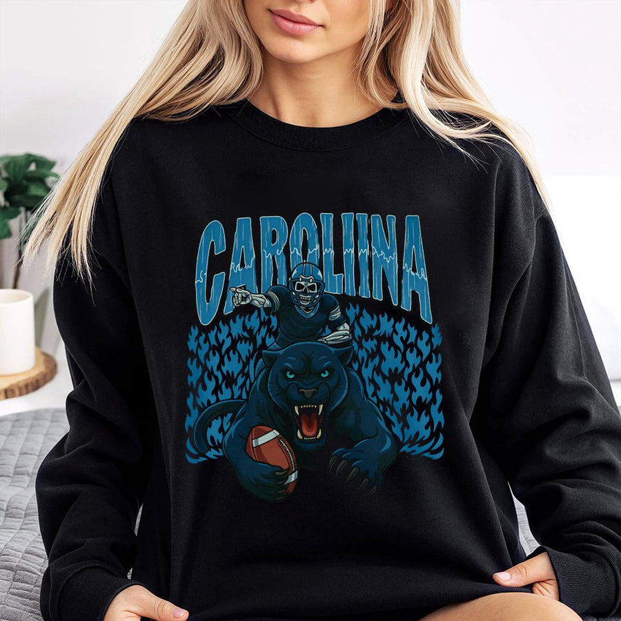 Vintage Carolina Football Sweatshirt Retro Panthers 90s Old School Game Day Fit Loose Sporty Sweatshirt Streetwear Man