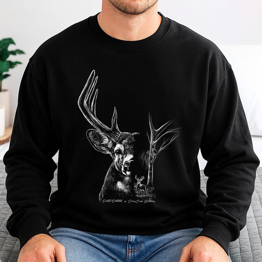 Deer Hunting Sweatshirt | Monochrome Buck Graphic Print | Premium Cotton Blend | Nature Lover Gift for Outdoorsmen and Hunters