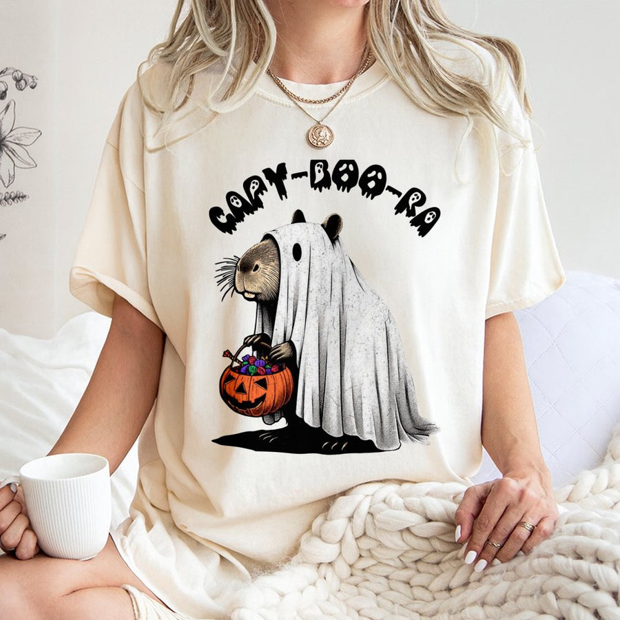 Capybara Ghost T-Shirt | Funny Halloween Costume Graphic | 100% Cotton Premium Tee | Spooky Season Gift For Animal Lovers