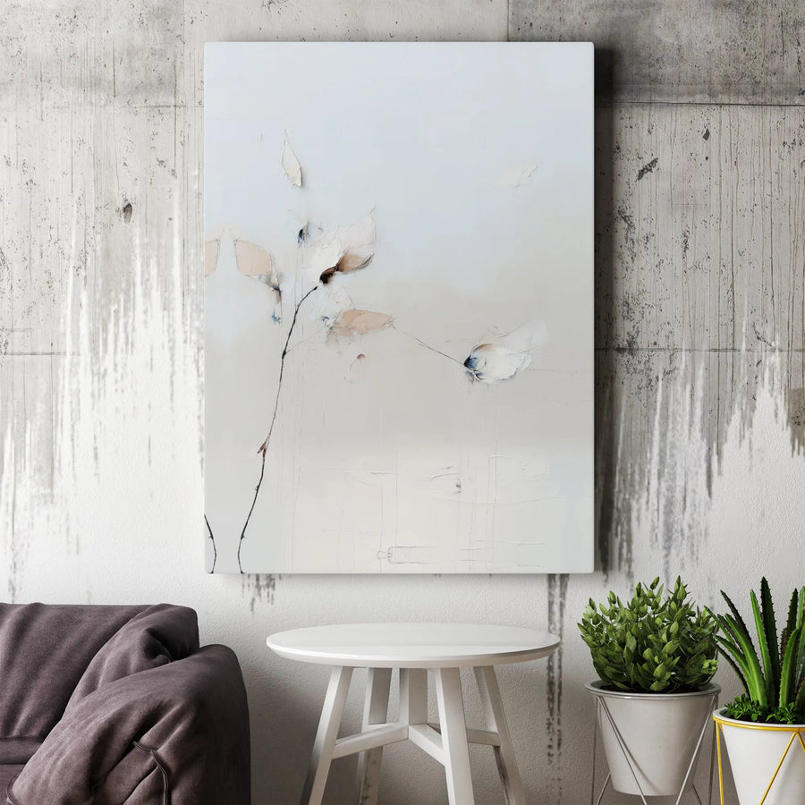 Abstract Minimalist Floral Canvas Wall Art | Neutral Textured Botanical Print | Premium Gallery Wrap Decor | Modern Home Office Fine Art Gift