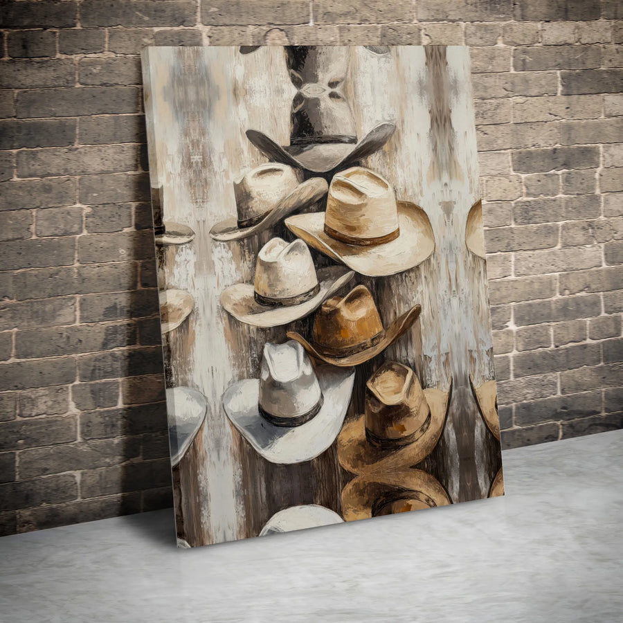 Cowboy Hat Canvas Wall Art | Rustic Western Painting Print | Premium Gallery Wrap Canvas | Farmhouse Man Cave Decor Gift