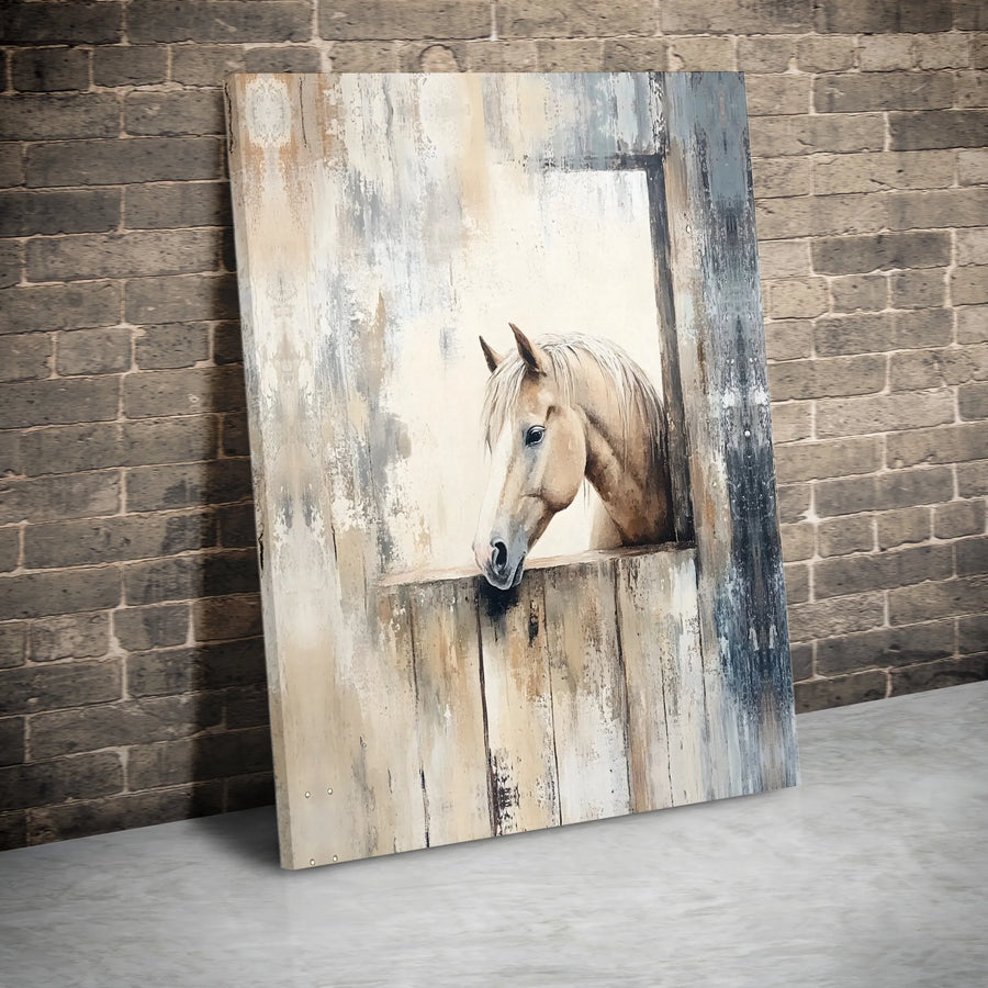 Rustic Horse Canvas Wall Art | Abstract Palomino in Barn Window | Premium Gallery Wrapped Canvas | Farmhouse Decor Gift for Horse Lover