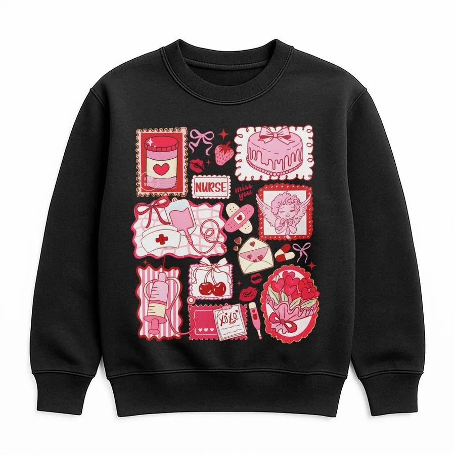 Nurse Valentine Sweatshirt | Coquette Pink Doodle Medical Graphic | Premium Cotton Blend | Cute RN Valentine's Day Gift for Nurses
