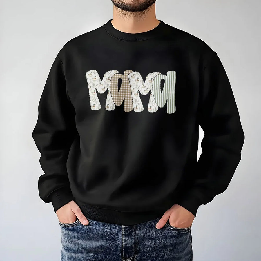 Duck Hunting Mama Sweatshirt | Camo Mallard Duck Patchwork Style | Premium Cotton Tee | Gift for Outdoorsy Mom