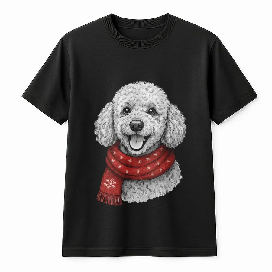 Poodle Christmas T-Shirt | Festive Snowflake Scarf Design | Premium Cotton Unisex Tee | Cute Dog Lover Holiday Gift