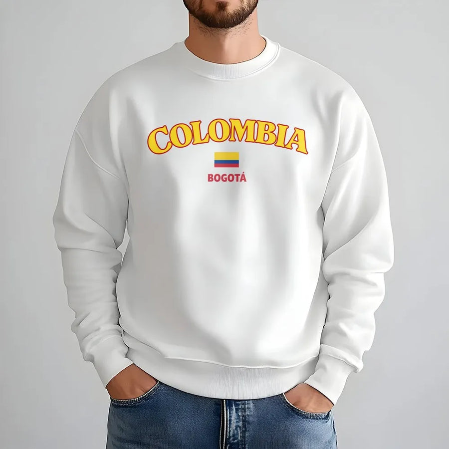 Colombia Sweatshirt | Vintage Bogota Flag Graphic | Soft Cotton Blend | Colombian Pride Travel Gift
