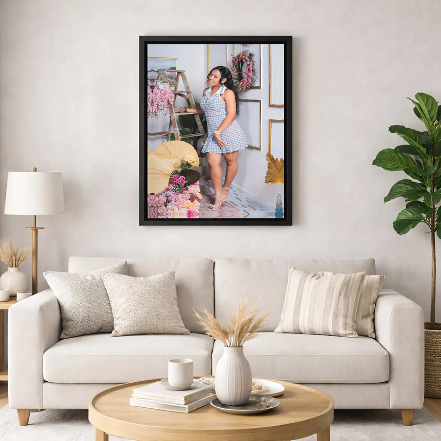 Fashion Portrait Canvas Print | Elegant Woman Floral Photoshoot Wall Art | Premium Gallery-Wrapped 1.25" Profile | Sophisticated Home Office Decor