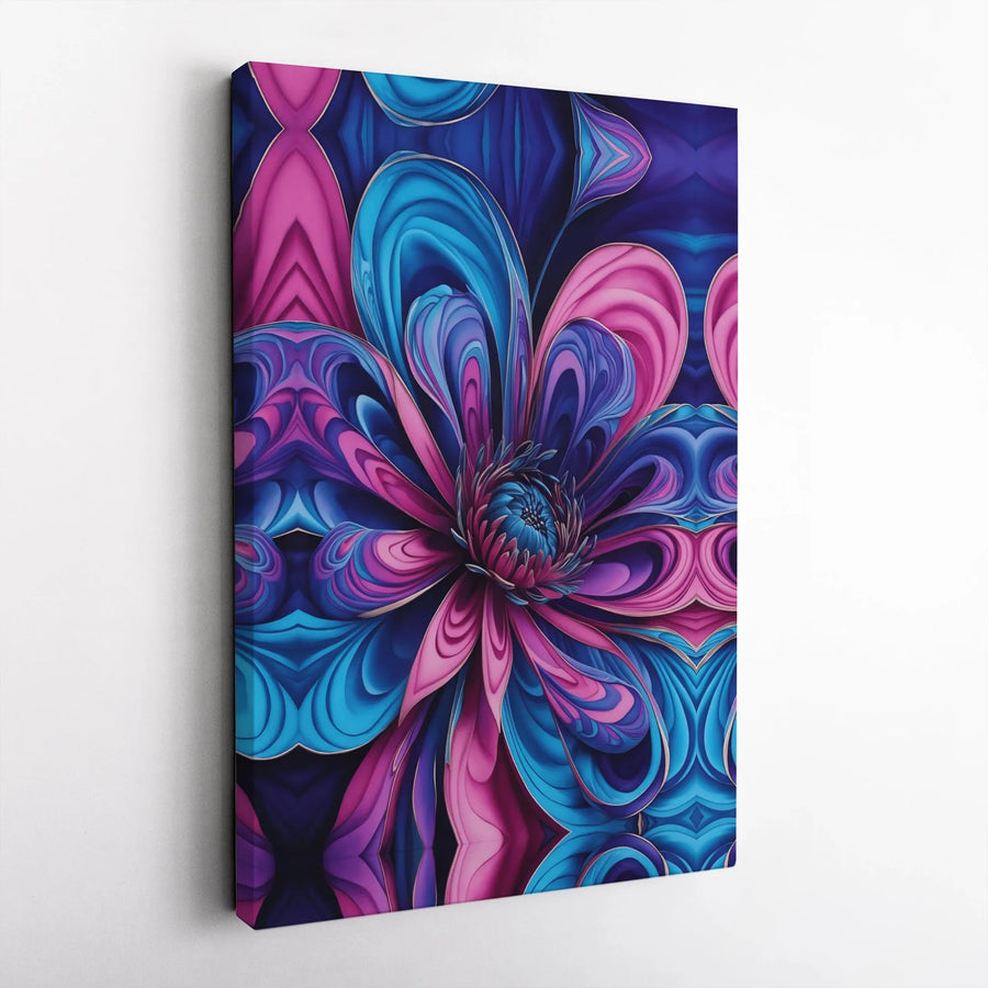 Abstract Floral Vertical Canvas Wall Art | Symmetrical 3D Visual Kaleidoscope Psychedelic Flower Design | Premium 1.25" Gallery Wrap Canvas | Modern Home Living Room Office Decor Gift