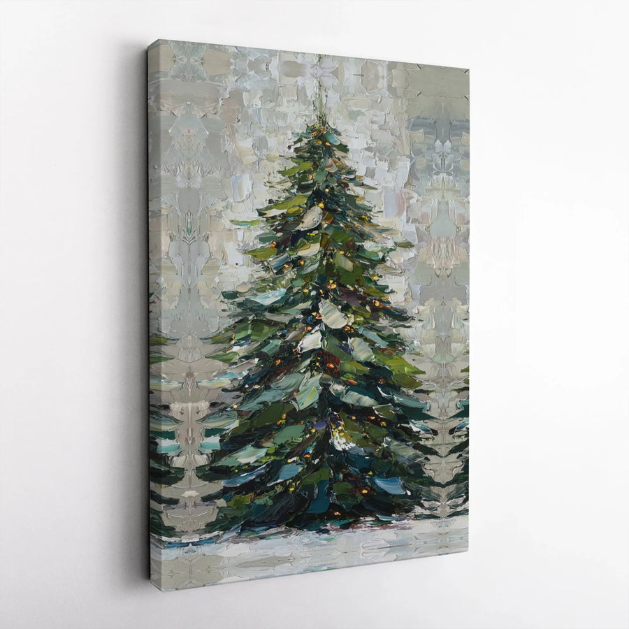 Christmas Tree Canvas Wall Art | Impasto Oil Painting Style | Premium Gallery Wrap | Festive Winter Holiday Home Decor Gift