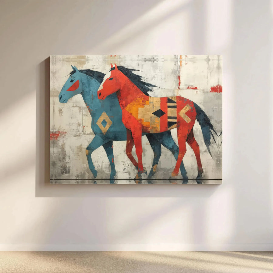 Abstract Horse Canvas Wall Art | Southwestern Geometric Dual Equine Print | 1.25" Gallery Wrap | Western Home Decor Gift