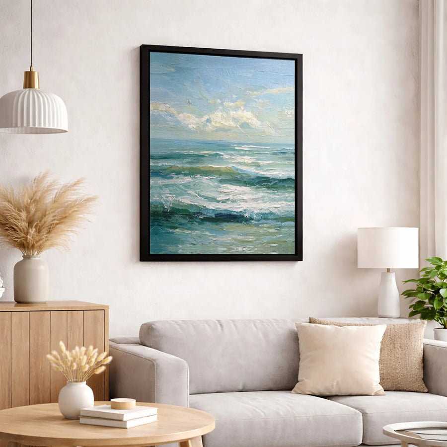 Ocean Waves Wall Art | Impasto Textured Seascape Canvas | Premium Gallery Wrapped Print | Coastal Home Decor Gift for Beach Lovers