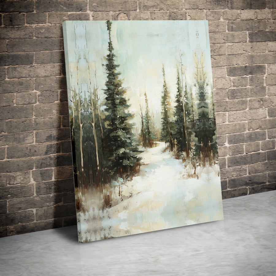 Winter Forest Canvas Print | Impressionist Snowy Path Wall Art | Gallery Wrapped Premium Canvas | Serene Nature Decor for Home and Office