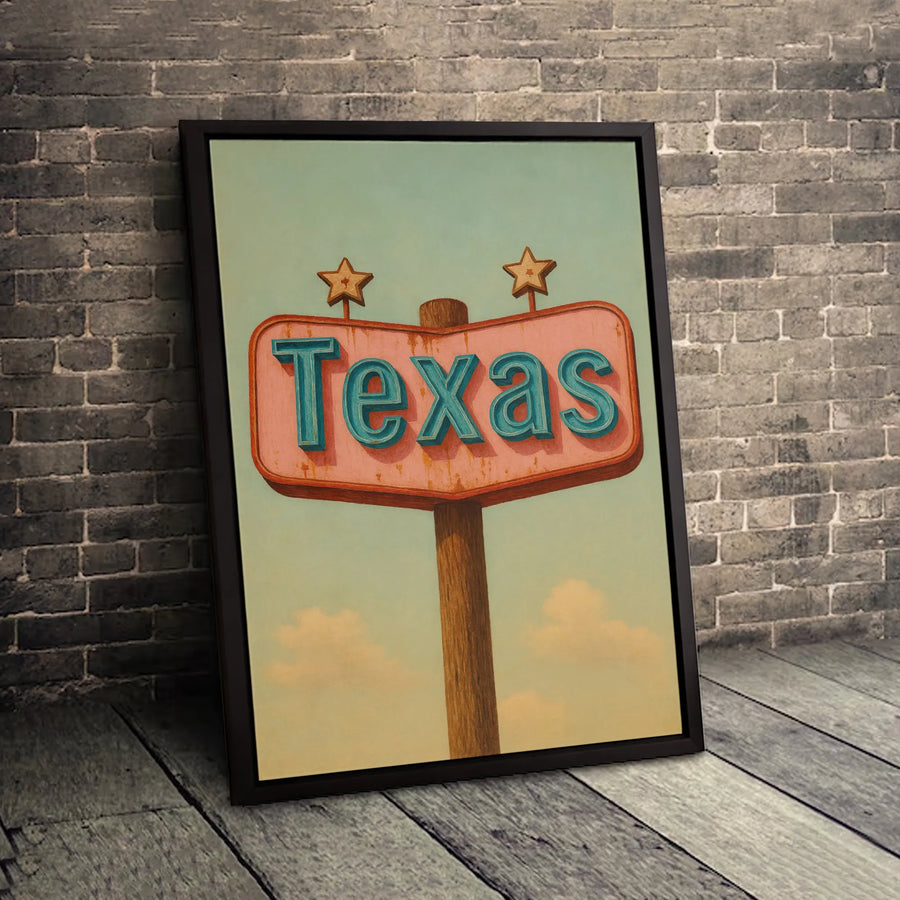 Texas Wall Art | Retro Roadside Sign Print | Premium 1.25-Inch Thick Canvas | Rustic Home Office Decor Gift