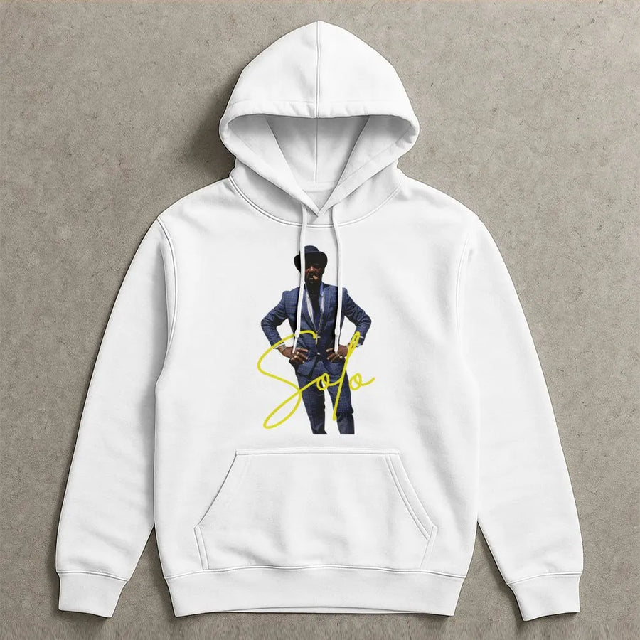 Solo Dapper Gentleman Graphic Hoodie | Sharp Suit & Cigar Portrait | Premium Cotton-Poly Blend | Streetwear Style Gift for Him