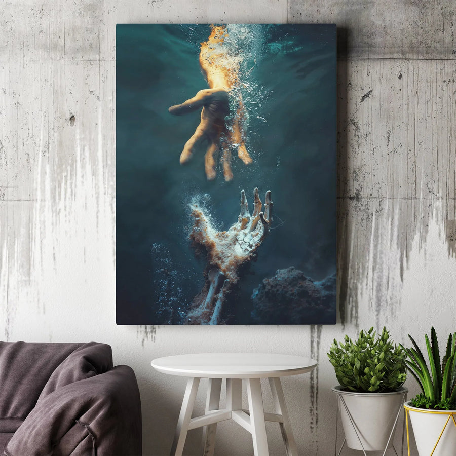 Reaching Hand Underwater Canvas Art | Surreal Life and Death Metaphor Print | Premium 1.25-Inch Gallery Wrap | Gothic Home Decor for Living Room