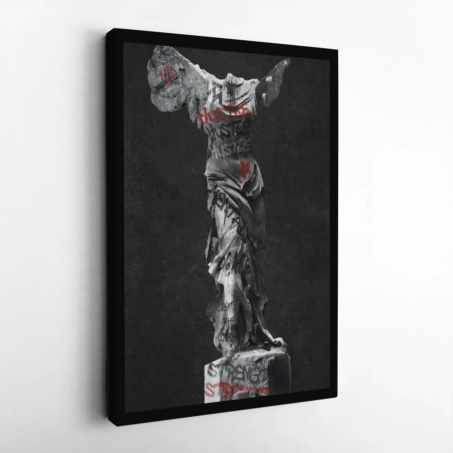 Winged Victory Canvas Art | Hustle Motivational Graffiti Street Style | Premium Fade-Resistant Gallery Wrap | Office Decor Gift For Entrepreneurs