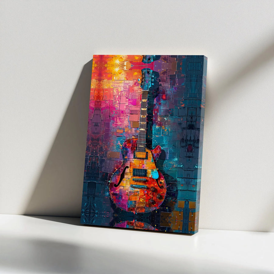 Colorful Abstract Guitar Canvas Wall Art | Mosaic Electric Guitar Print | Premium Gallery-Wrap Decor | Musician Gift for Music Room Studio