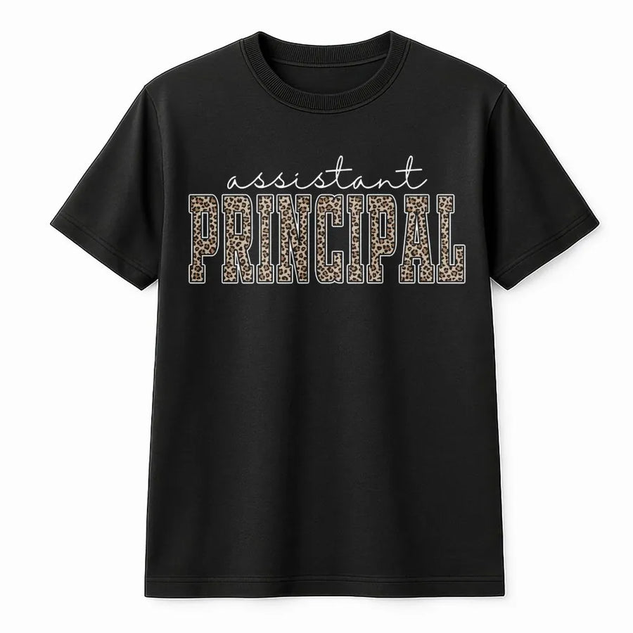 Assistant Principal T-Shirt | Leopard Print Varsity Lettering | Soft Cotton Graphic Tee | School Staff Appreciation Gift for Teachers