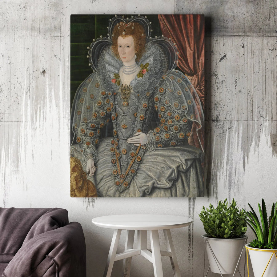 Queen Elizabeth I Portrait Vertical Canvas | Vintage Tudor Royal Painting Print | Premium 1.25" Gallery Wrap | Classic Art History Gift, Historical Home Decor
