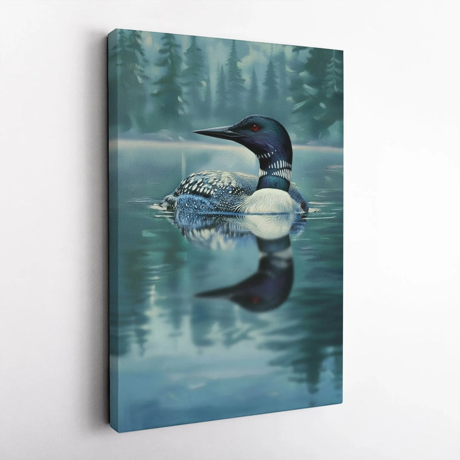Loon Canvas Wall Art | Realistic Bird Painting on Misty Lake | Premium Gallery Wrap Canvas | Rustic Cabin Decor Gift for Nature Lover