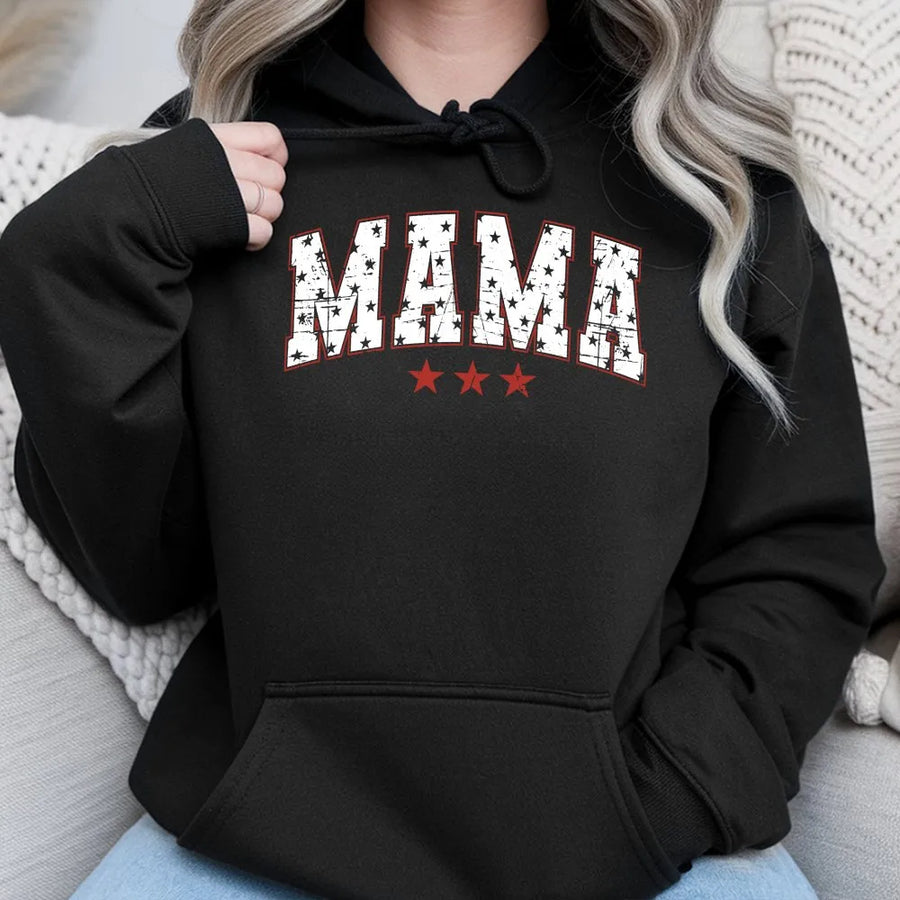 American Mama Hoodie | Patriotic Star Print Design | Premium Cotton Blend | Fourth of July Gift for Women