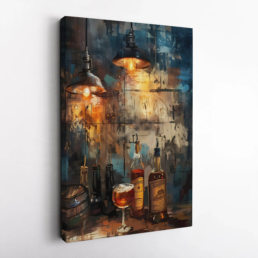 Rustic Bar Wall Art | Abstract Whiskey & Liquor Bottle Canvas | Gallery-Quality 1.25" Profile | Premium Decor for Home or Pub