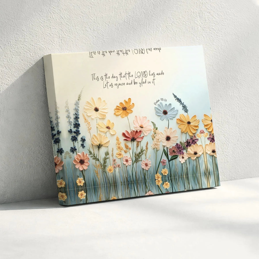Bible Verse Canvas Wall Art | Psalm 118:24 Textured Floral Print | Premium Gallery Wrapped Canvas | Christian Home Decor Inspirational Gift