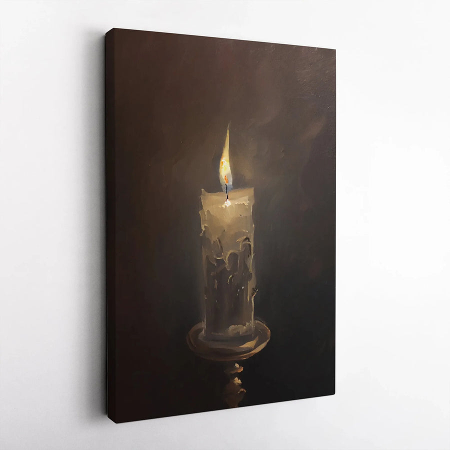 Lit Candle Still Life Canvas Print | Moody Dark Academia Wall Art | Premium Gallery-Wrapped Gallery Quality | Gift for Book Lovers