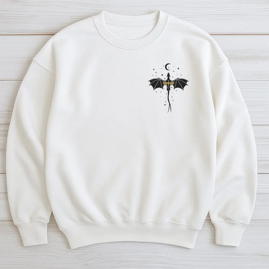 Minimalist Dragon Sweatshirt | Celestial Sword Dragon Chest Graphic | Premium Cotton Blend | Fantasy Reader Gift