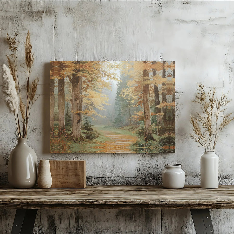Autumn Forest Path Canvas Print | Foggy Woodland Landscape Wall Art | Gallery-Wrapped Premium Decor | Cozy Nature Inspired Gift for Home Office