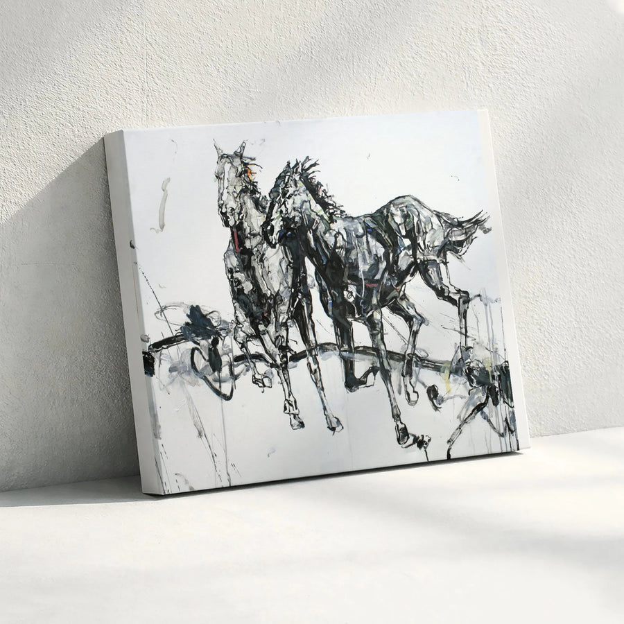 Abstract Horse Canvas Wall Art | Modern Expressive Sketch Painting Print | Gallery Quality Thick Canvas | Premium Living Room & Office Decor Gift