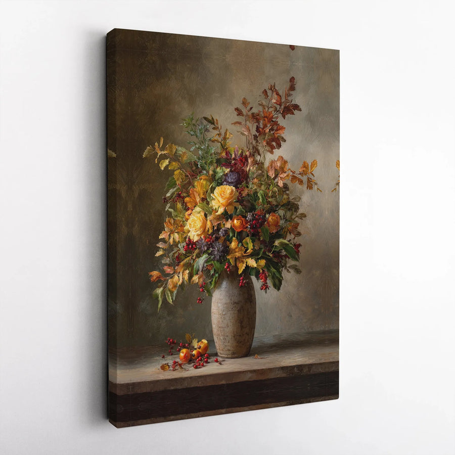 Vintage Floral Still Life Canvas Art | Classic Oil Painting Style Rose Bouquet | Premium Framed Canvas Print | Gift for Farmhouse Living Room Decor