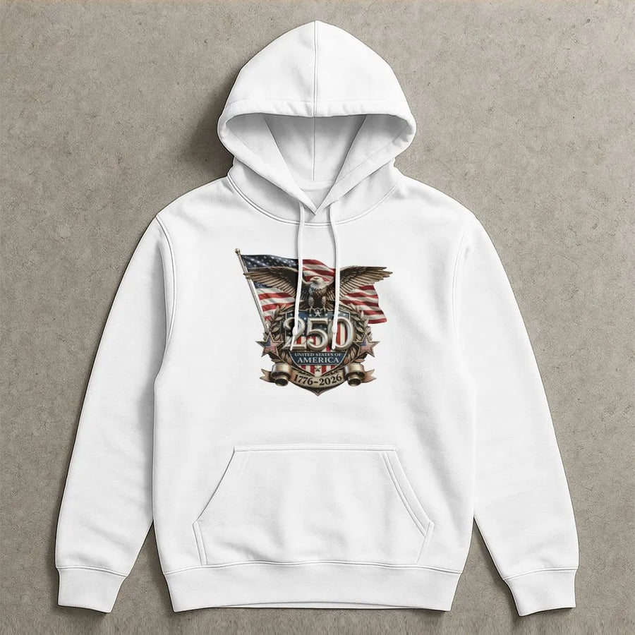 USA 250th Anniversary Hoodie | Patriotic Eagle American Flag Crest | Premium Cotton Blend | Gift for Veterans and Independence Day Patriots