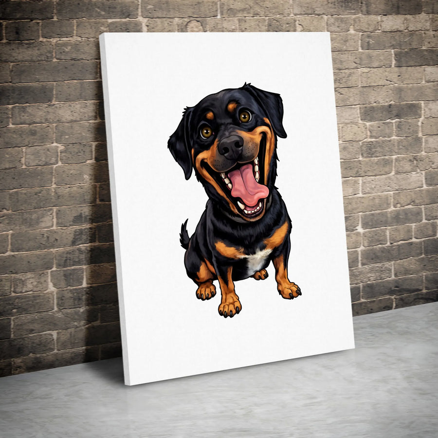 Rottweiler Wall Art Canvas | Happy Smiling Cartoon Dog Portrait | Premium 1.25-Inch Gallery Wrap | Cute Pet Decor Gift for Dog Lovers