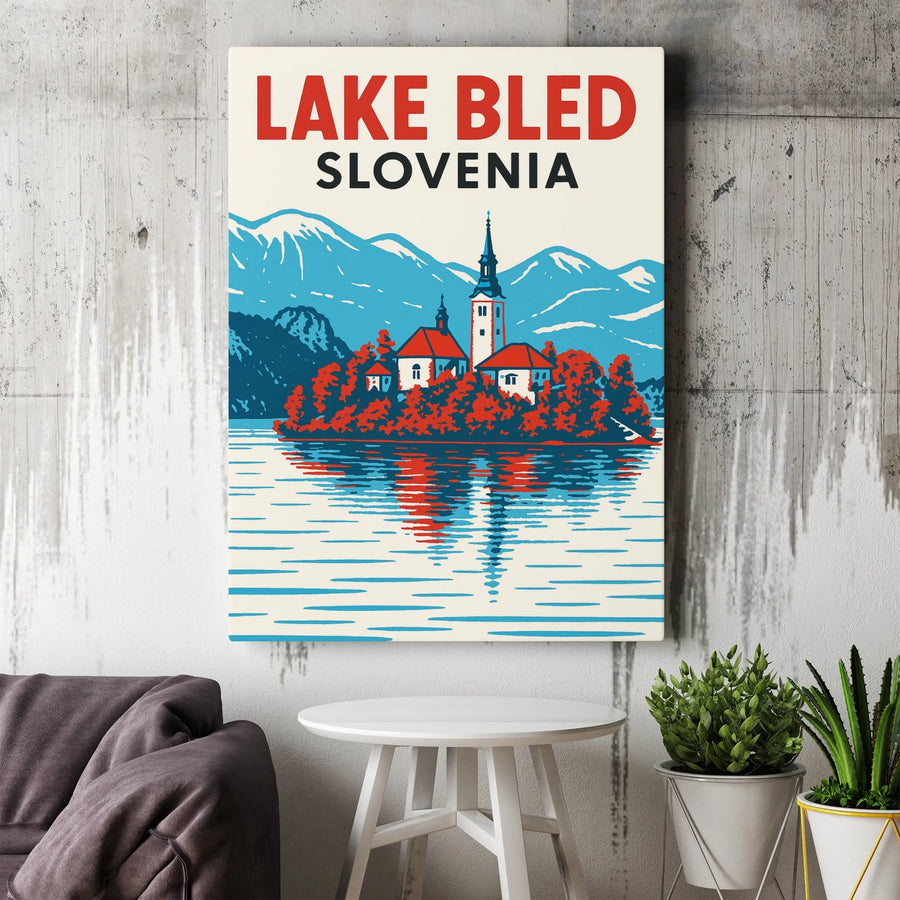 Lake Bled Slovenia Wall Art | Vintage Style Travel Poster | Premium Gallery Wrap Canvas | Travel Gift For Wanderlust Travelers